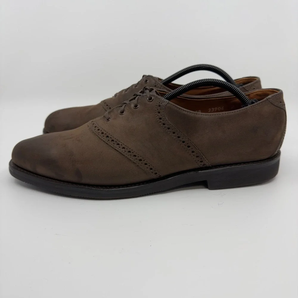 Allen Edmonds Oxfords Mens 13 AA Narrow Nubuck Vibram Gumlite Brown Brogue Suede